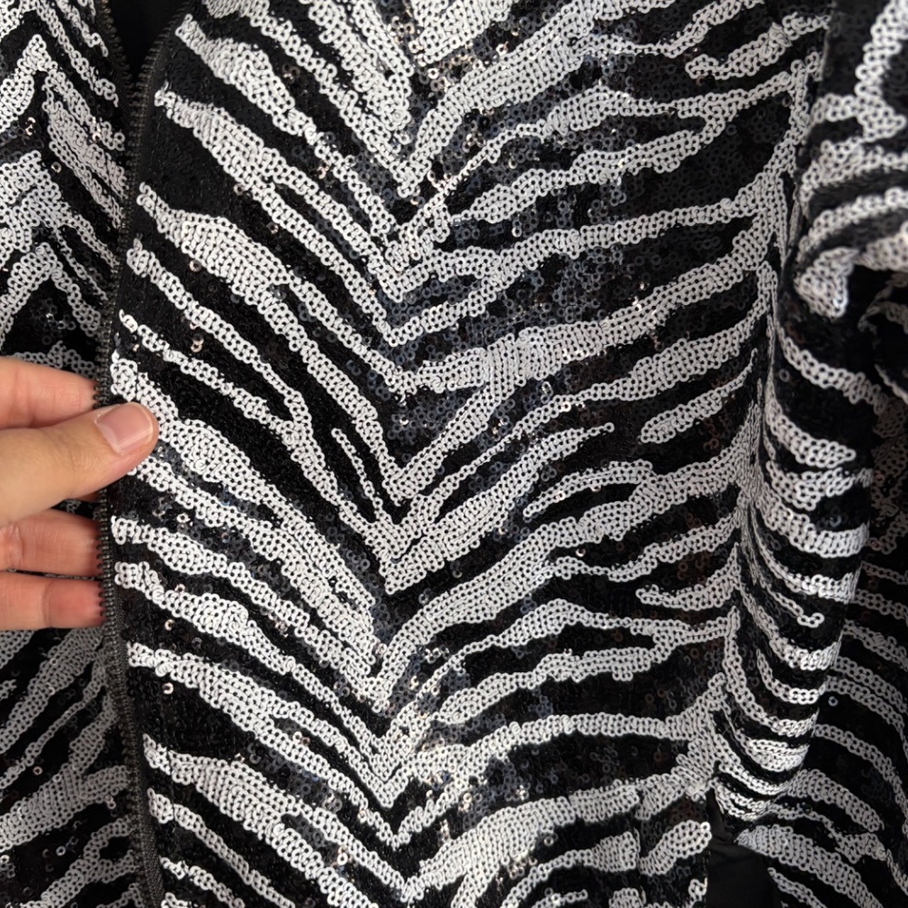Jaded London Sequin Zebra Print Bomber Jacket - Size Large - Picture 6 of 7